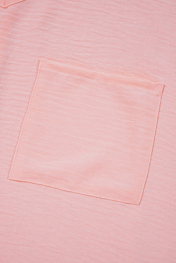 Pink Textured Half Sleeve V Neck Plus Size T Shirt with Chest Pocket