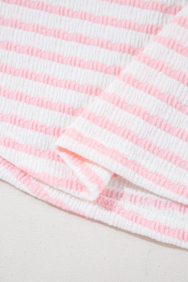 Pink Stripe Knitted Short Sleeve Top and Drawstring Shorts Set