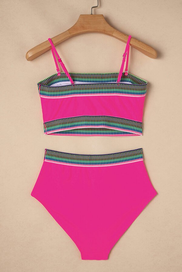 Rose Red Contrast Banding Tube Bikini High Waist 2pcs Swimsuit