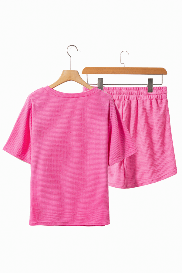 Rose Red Waffle Sequin Floral MAMA Bow Graphic Tee Shorts Set