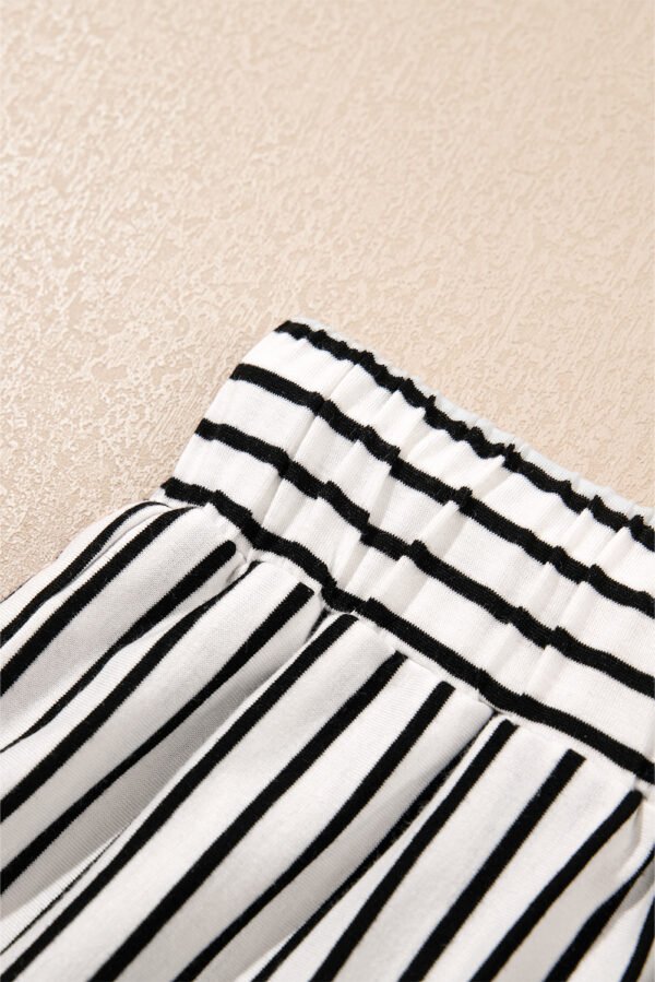 Black Stripe V Neck Tee and Casual Short Set