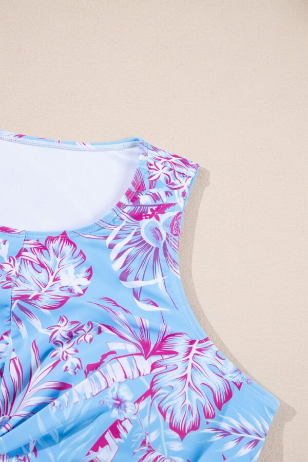 Sky Blue Plus Size Floral Print Twisted High Waist Bikini Set