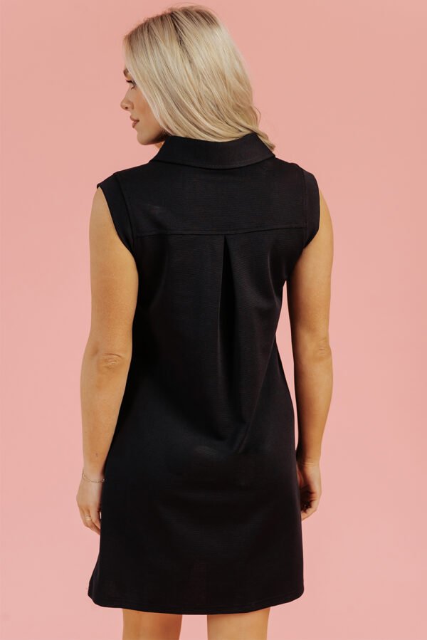 Black Sequin Bunny Doll Graphic Collared Sleeveless Mini Dress
