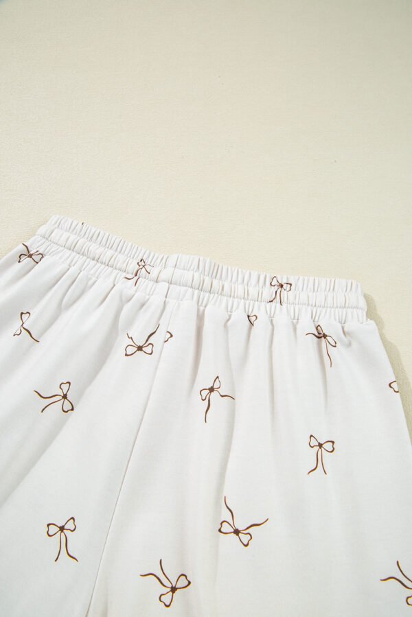 Beige Bow Print Half Zip Tank and Shorts 2pcs Set