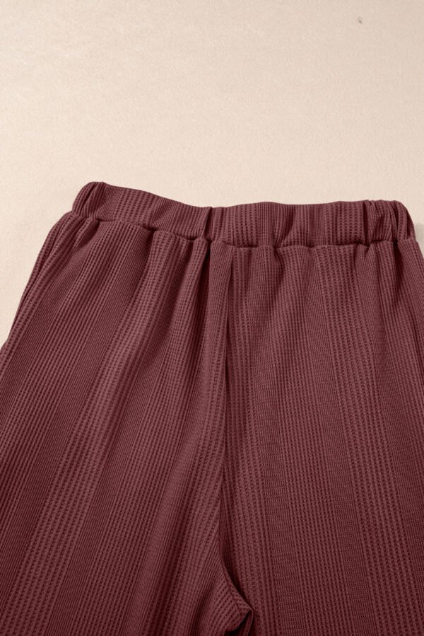 Red Dahlia Solid Color Ribbed Ruffle Tank Top and Pants Set