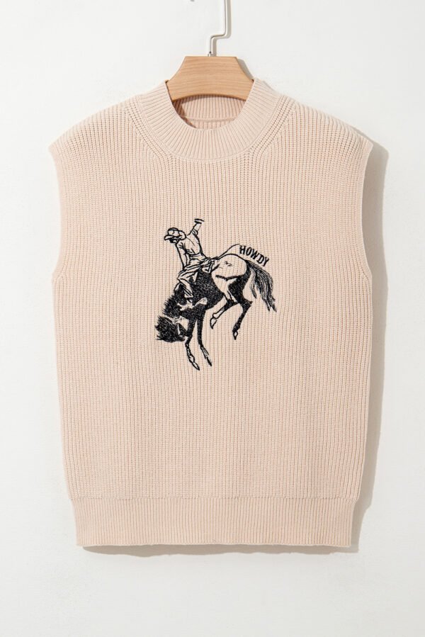 Oatmeal HOWDY Rodeo Cowboy Graphic High Neck Short Sleeve Sweater