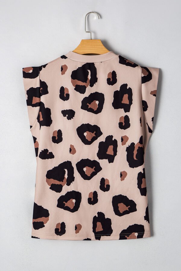 Khaki Leopard Crew Neck Cap Sleeve Casual Tee