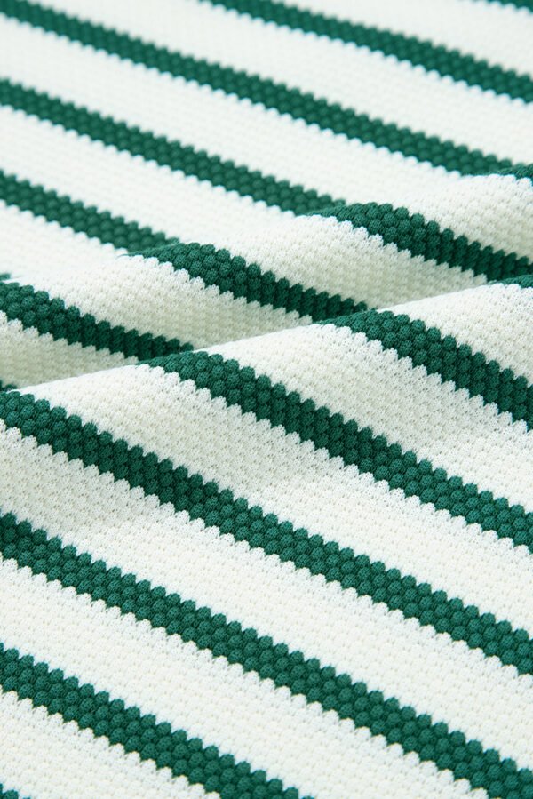 Green Stripe Scallop Lace Trim Ruffle Short Sleeves Crewneck Top
