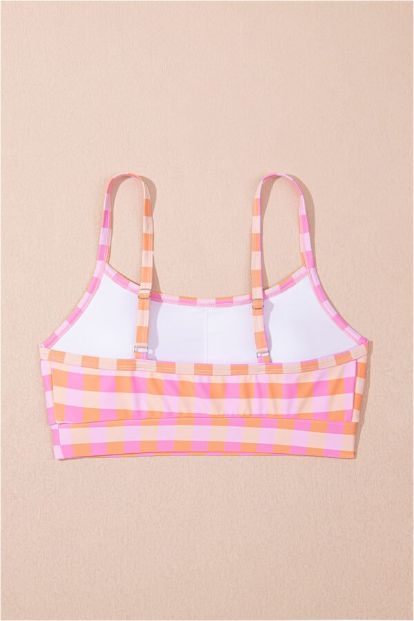Pink 3pcs Gingham High Waist Bikini & Sarong