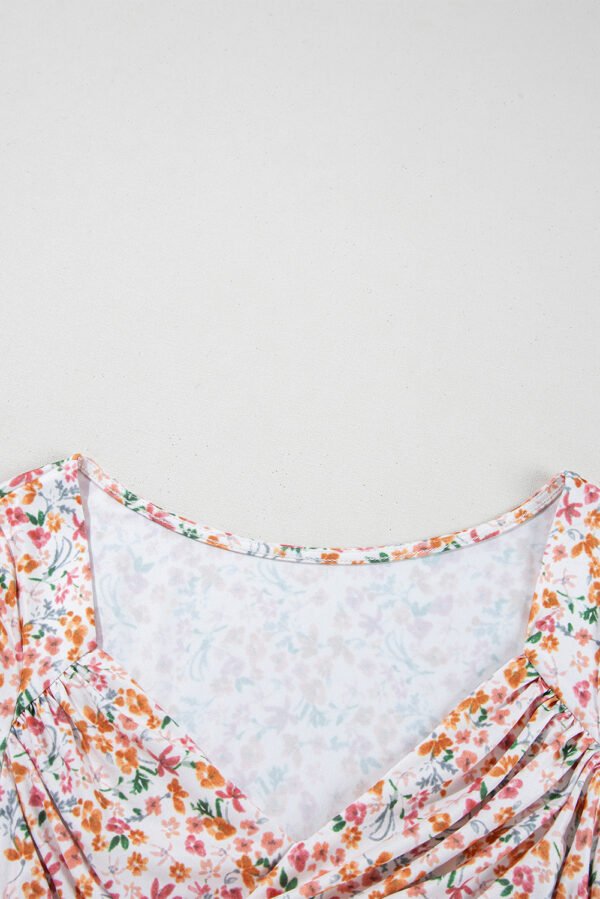 Orange Short Sleeve Floral Ruched Sweetheart Bodysuit
