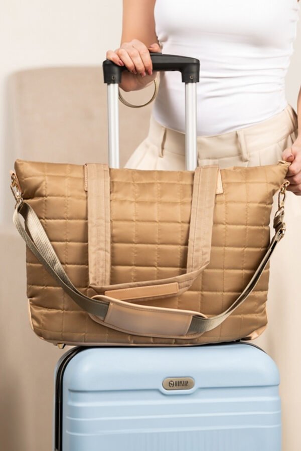 Camel Quiled Patchwork Large Tote Bag and Clutch 2pcs Set