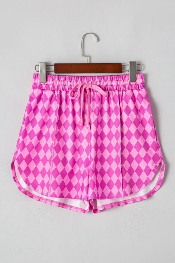 Pink Geometric Print Active Casual Shorts with Slits