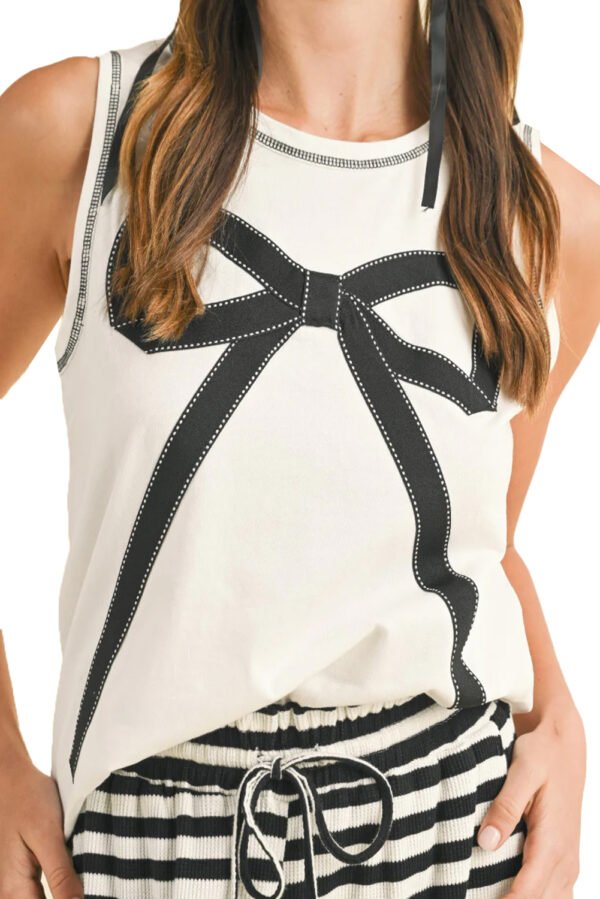 White Sweet Bow Stitching Trim Sleeveless Top