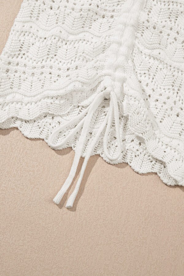 Beige Trendy Hollowed Knit V Neck Drawstring Sweater Vest