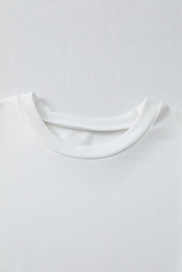 White Lace Floral Patchwork Ribbed Knit Half Sleeve T Shirt