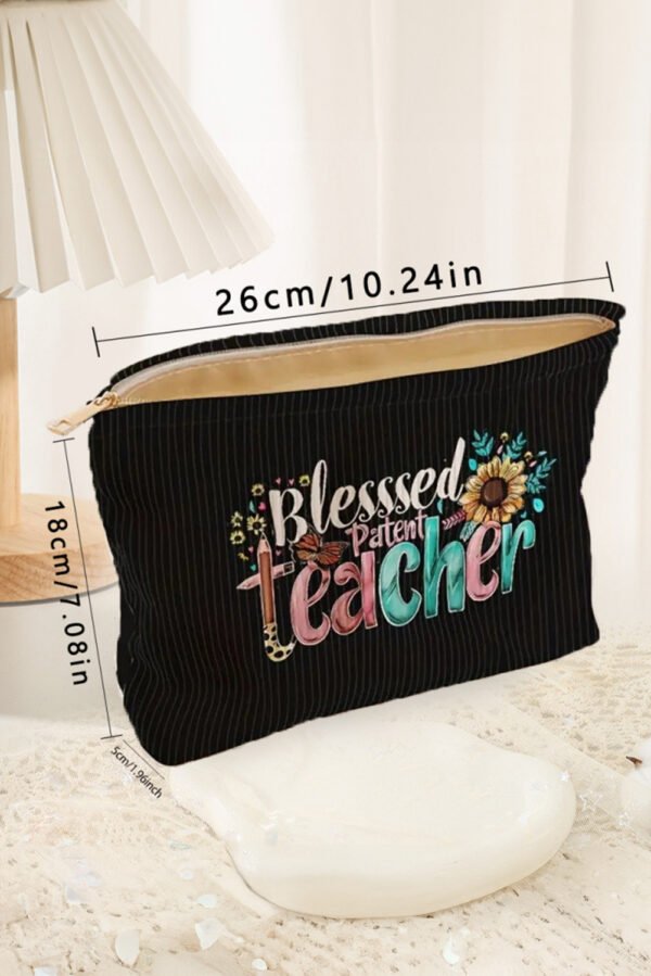 Black Blessed Teacher Flower Pencil Print Corduroy Storage Bag