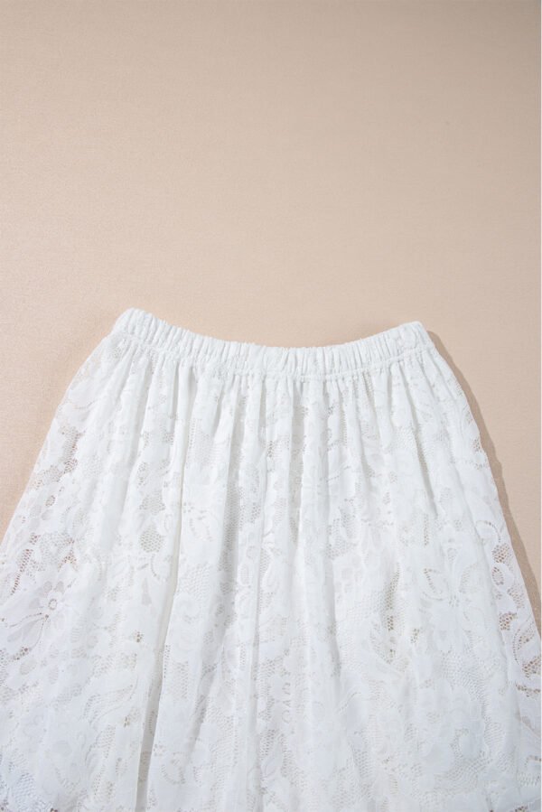 White Lace Ruffled High-low Hem Midi Skirt