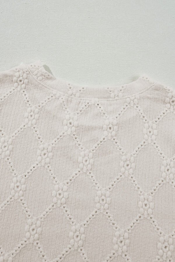 White Geometric Embroidered Slim Fit O Neck T Shirt