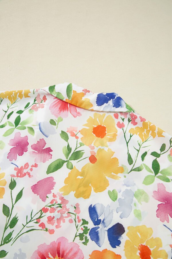 Yellow Floral Boxy Fit Ruffled Short Sleeve V Neck Blouse