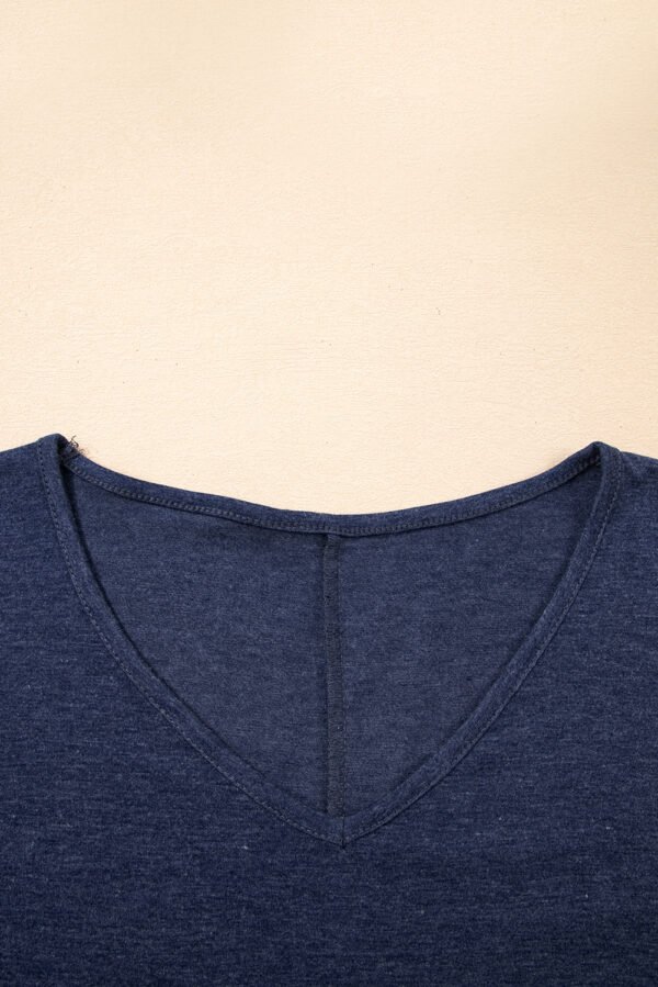 Sail Blue Solid Colour V-Neck Double Layer Sleeve Loose T-Shirt