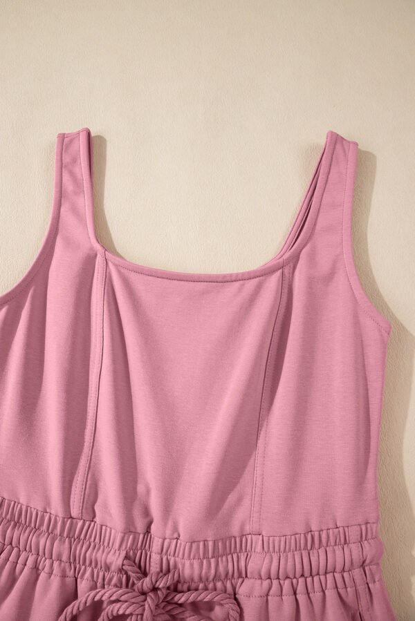 Light Pink Lace-up Elastic Waist Sleeveless Square Neck Jumpsuit