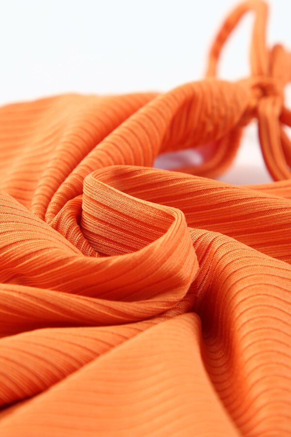 Orange Adjustable Straps Ribbed Knit One Piece Swimsuit