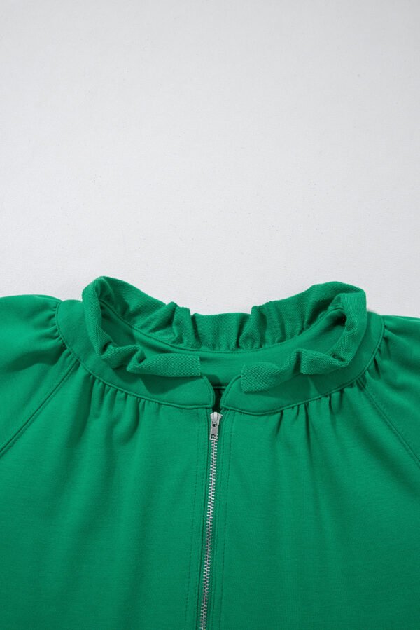 Sea Green Half Zip Puff Sleeve Top and Ruffled Shorts Set