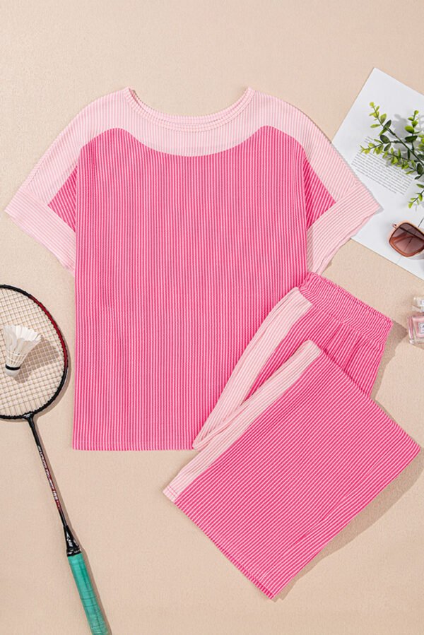 Sachet Pink 2-tone Colorblock Patchwork Corded 2pcs Outfit