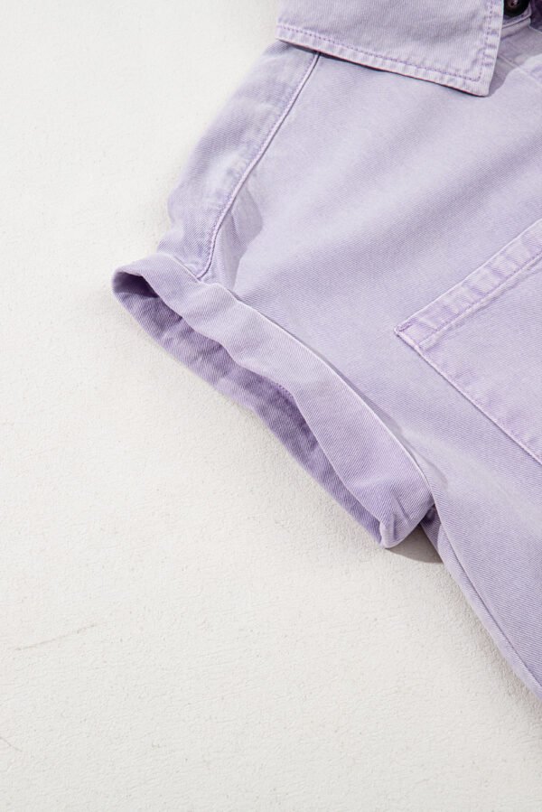 Orchid Petal Short Sleeve Double Chest Pocket Denim Shirt Dress