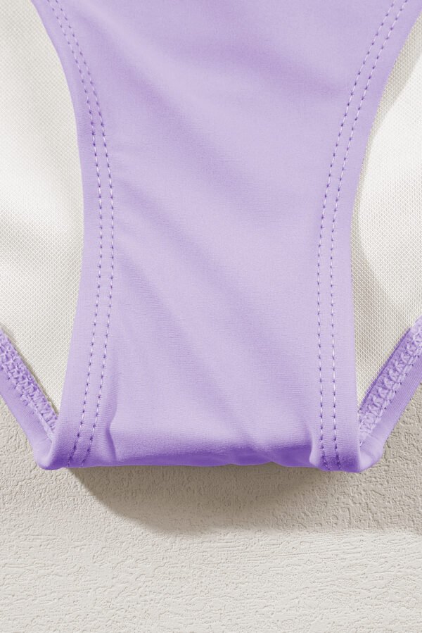 Orchid Petal Striped Patchwork Spaghetti Strap High Waist Bikini Swimsuit