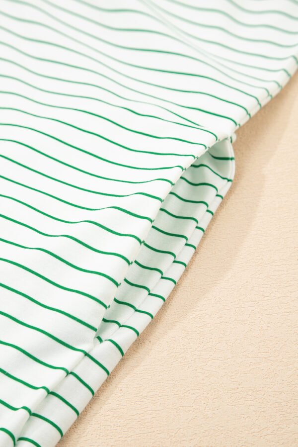 Green Stripe Ruffled Short Sleeve Crew Neck T Shirt Shift Mini Dress