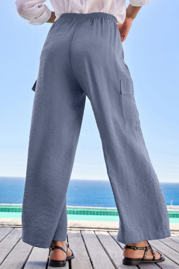 Dark Grey Drawstring Frilled Waist Wide Leg Utility Trousers
