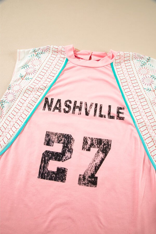 Light Pink Vintage Nashville Printed Patchwork Tank Top
