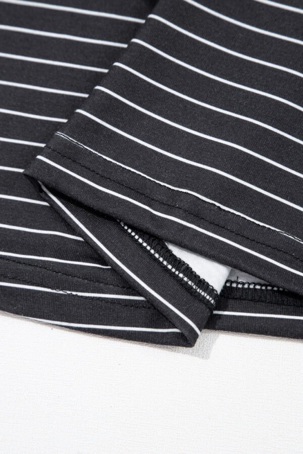 Black Stripe Ruffled Short Sleeve Crew Neck T Shirt Shift Mini Dress