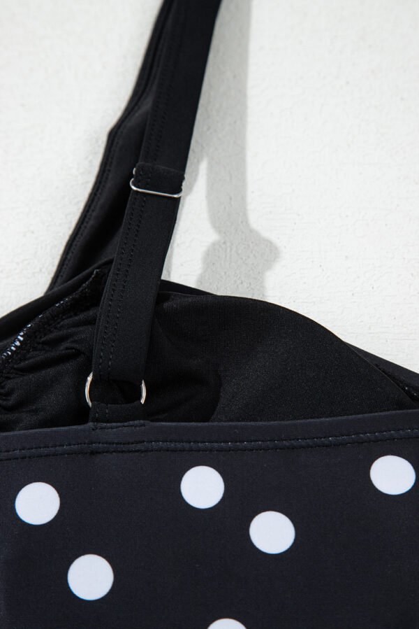 Black Polka Dot Print V Neck Tankini Set