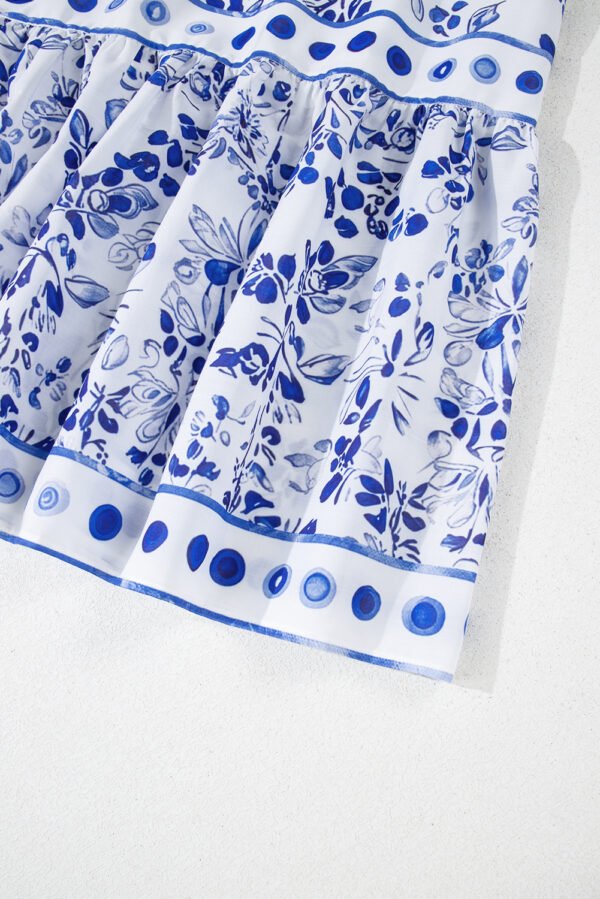 Sky Blue Floral Print Square Neck Bubble Sleeve High Waist Maxi Dress