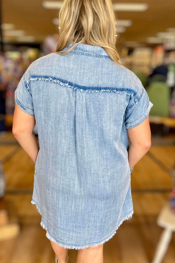 Ashleigh Blue Denim Collared Cap Sleeve Buttoned Front Plus Size Shirt Dress