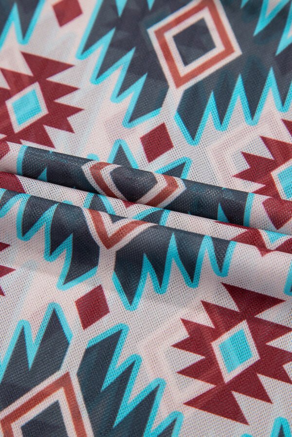 Blue Western Aztec Print Mesh Slim T Shirt