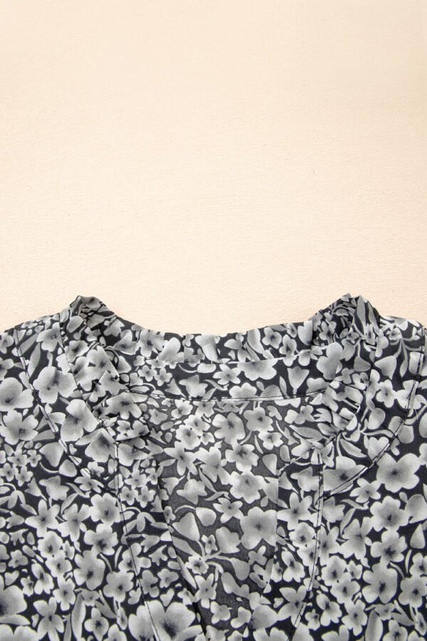 Black Rose Floral Print Ruffle Sleeve Plus Size Shift Top