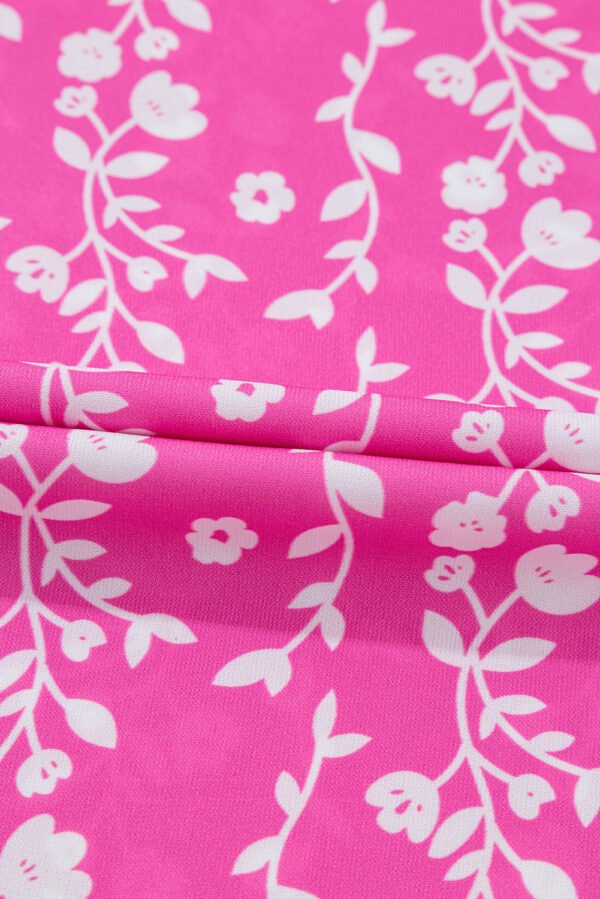 Pink Floral Print Ric-rac Tiered Ruffled V Neck Blouse