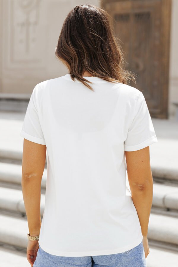 White Sequin Patriotic Heart Graphic Crewneck T Shirt