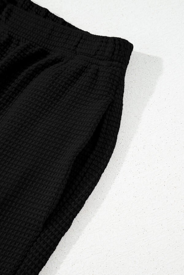 Black Solid Color Textured Buttoned Shirt and Casual Pants Set