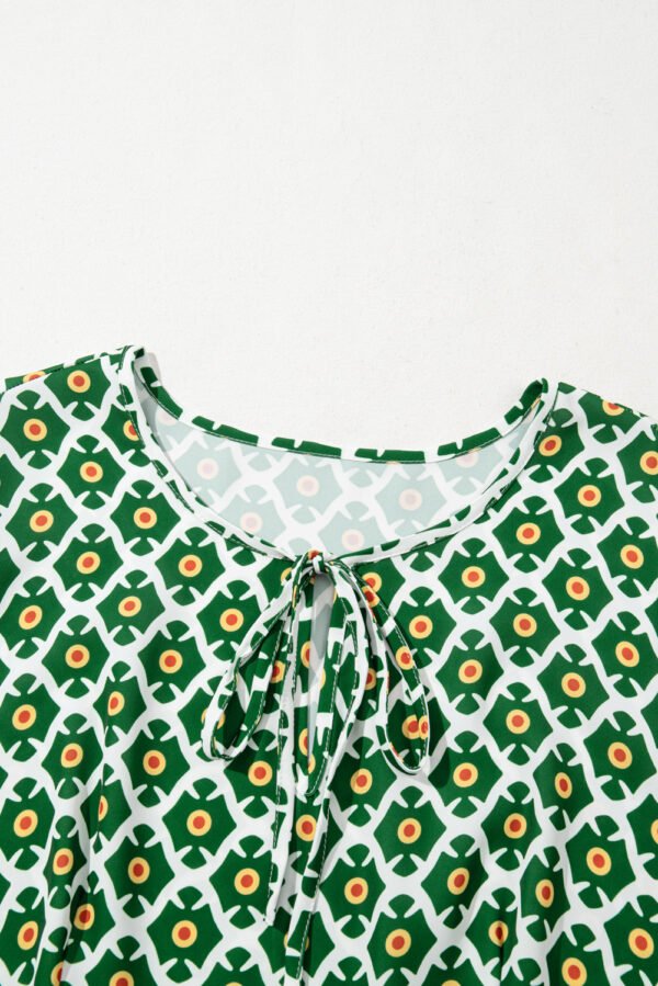 Green Geometric Floral Print Half Sleeve Plus Size Maxi Dress
