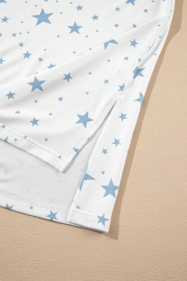 Sky Blue Stars Print Drop Shoulder Oversized T Shirt with Slits