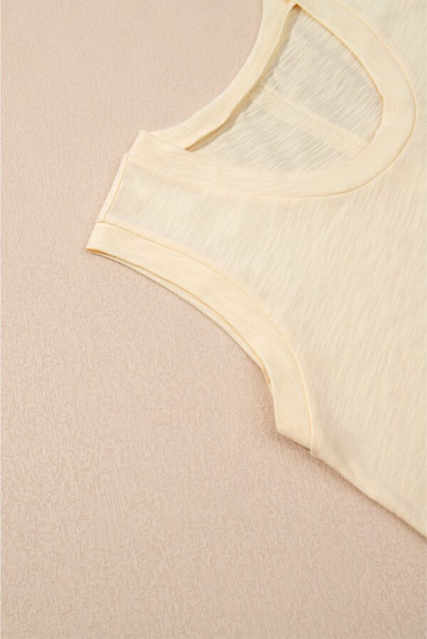Beige Solid Color Tank Top and Smocked Waist Pants Set