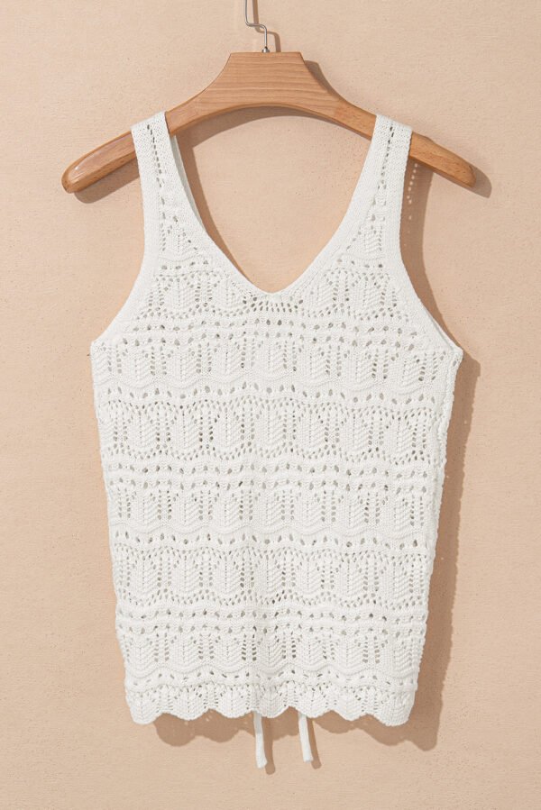 Beige Trendy Hollowed Knit V Neck Drawstring Sweater Vest