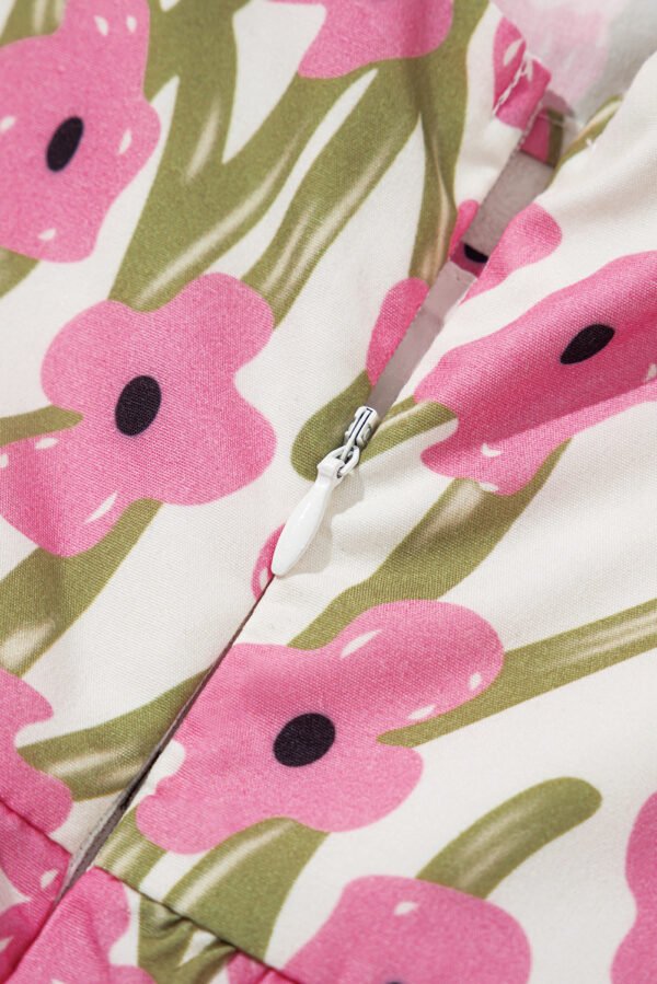 Pink Plus Size Ruffle Trim Square Neck High Waist Floral Maxi Dress