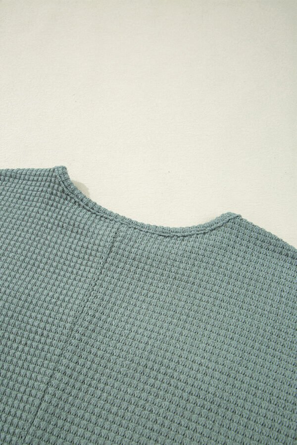 Mist Green Lace Patchwork Waffle Short Sleeve Top