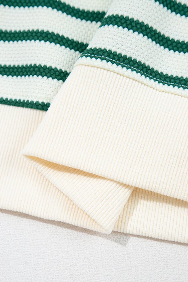 Green Stripe Scallop Lace Trim Ruffle Short Sleeves Crewneck Top