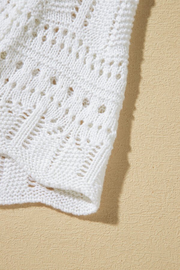 White V Neck Textured Hollow-out Sweater Vest
